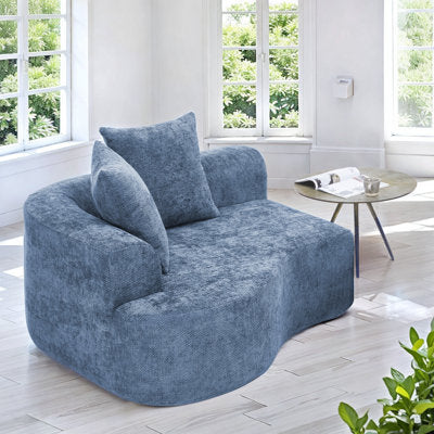 Luxury Arts Latitude Run® Boneless No Assembly Required Compression Curved Upholstered Chaise Lounge with Deep Seat in Blue