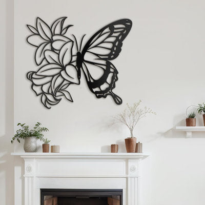 Lilies & Butterfly Abstract Metal Wall Sculpture