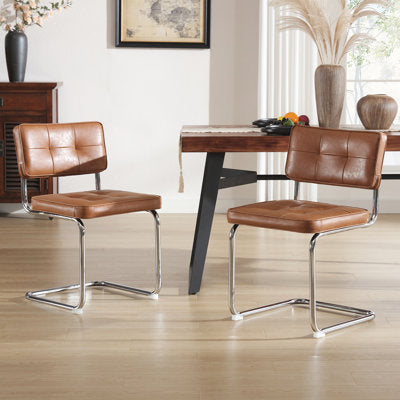 Marlow 19.3" H Mid-Century Modern Tufted Faux Leather Side Dining Chair with Steel Frame