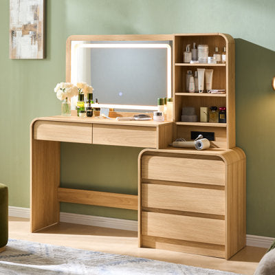 Maud Modern Makeup Vanity Desk with LED Mirror & 5 Drawers - Luxury Arts