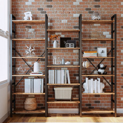 Maziah Triple Wide Industrial Etagere Bookcase - Etagere Bookcase