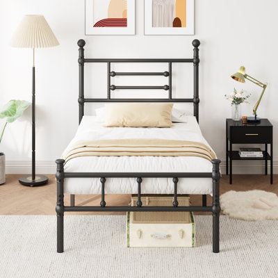 Metal Platform Bed Frame with 40 Inch Headboard & Footboard (Twin) in a bedroom setting