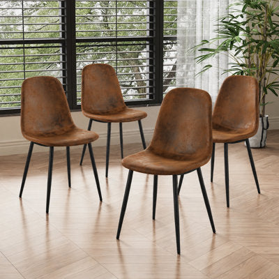 Mid-Century Modern Upholstered Dining Chairs with Sturdy Metal Legs (Set of 4) in Black, Brown Fabric - Luxury Arts dining chair