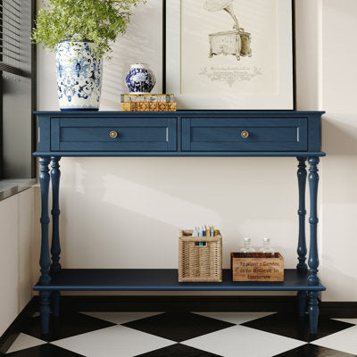 Mid-century Console Table with 2 Drawers(Minimal Assembly Needed) in Blue - Luxury Arts console table