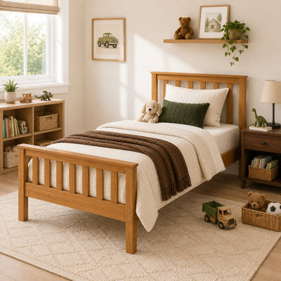 Mission Twin Solid Wood Platform Bed with Headboard & Footboard in a bedroom setting