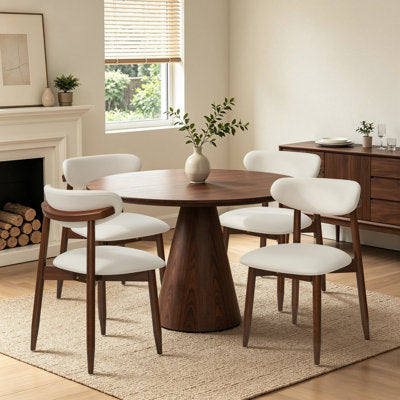 Modern Upholstered Dining Chair Solid Wood Kitchen Chairs with Padded Seat and Back for Dining Room, Comfortable Design in Beige (Set of 4)