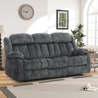 84" W Manual Reclining Microsuede Sofa in Smoke Gray Performance Microfiber