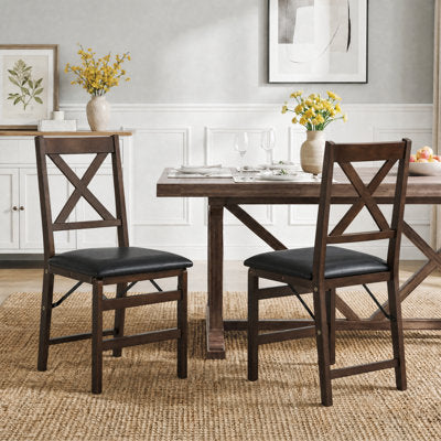 Padded Stackable Folding Dining Chairs with Solid Wood Frame