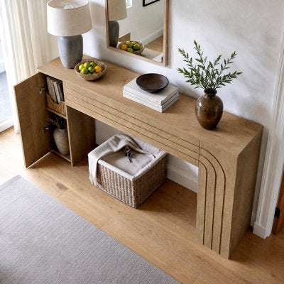Retro Style Fluted Entry Sofa Table with Storage