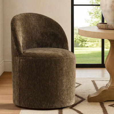 Rolling Chenille Upholstered Dining Chair With Hidden Casters in Brown - Luxury Arts dining chair
