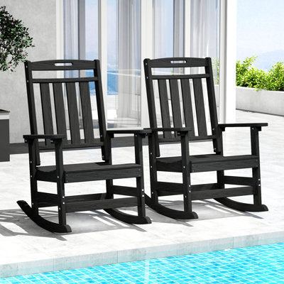 Set of 2 HDPE All-Weather Rocking Chairs with High Back