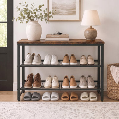 Metal & Wood Shoe Rack, Large Capacity, Brown