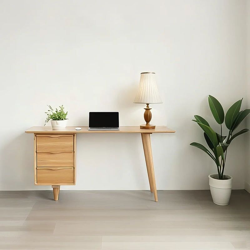 Sleek Solid Wood Rectangular Desk,3-drawer