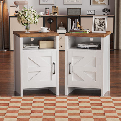 Solid and Manufactured Wood Nightstand with Storage Cabinets