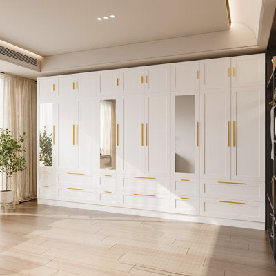 Spacious Three-Piece Closet System with Mirror & Gold Handles