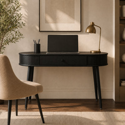 Luxury Arts Stream Writing Desk with Hidden Drawer and Vertical Grooves