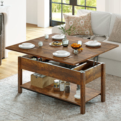 Lift-top coffee table that extends into a dining or work surface