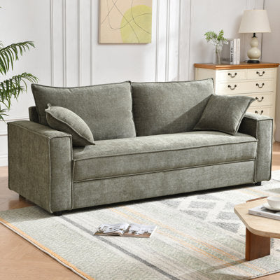 Traditional Upholstered Standard Sofa with Square Armrests and 2 Throw Pillows in Green - Luxury Arts sofa