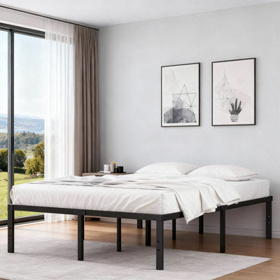 Turberville 16 Inch Black Metal Platform Bed Frame (Full) in a bedroom setting