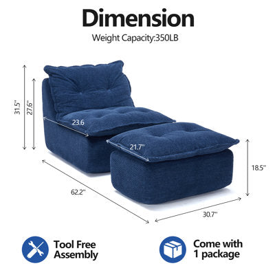 Luxury Arts Upholstered Chaise Lounge with Moveable Ottoman, Indoor Soft Cozy Sofa