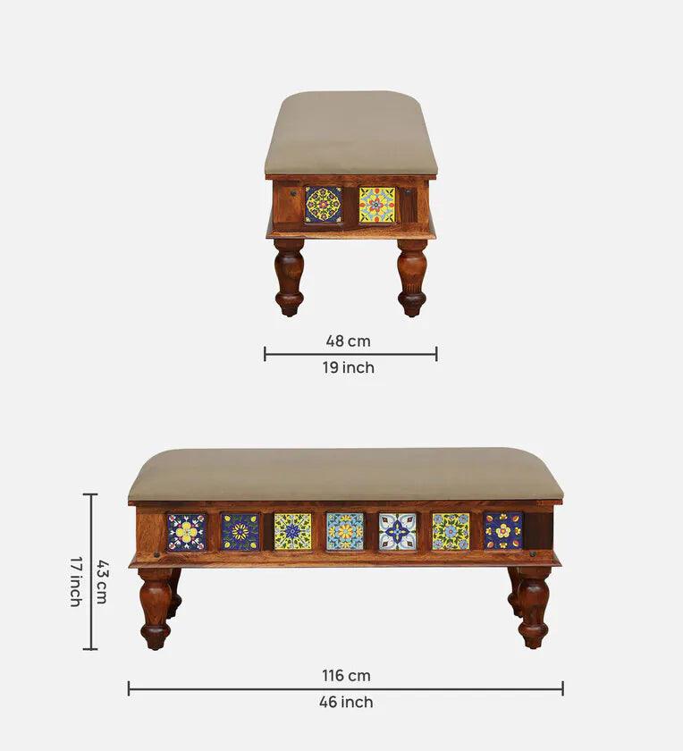 Sheesham Wood 6 Seater Dining Set In Honey Oak Finish With Cushioned Bench