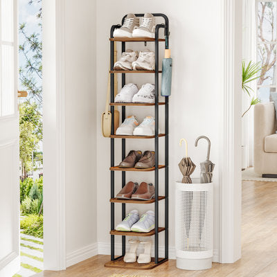Vertical Wood Shoe Rack Tower with 2 Hooks