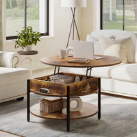 Round Lift-Top Coffee Table with Hidden Storage & Lower Shelf