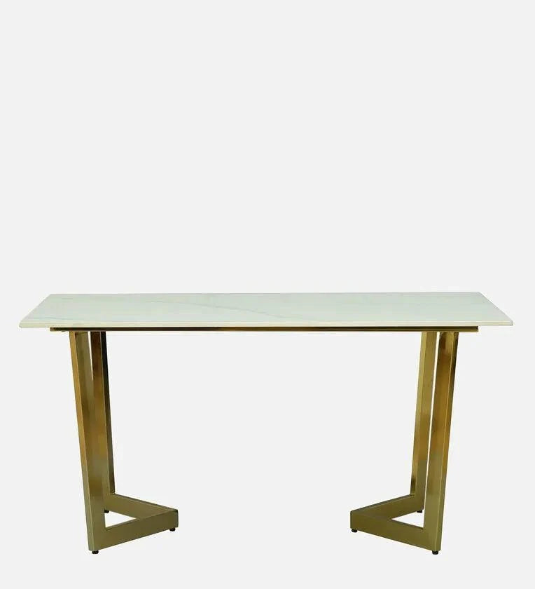6 Seater Dining Set With Porcelain Top & Golden Base