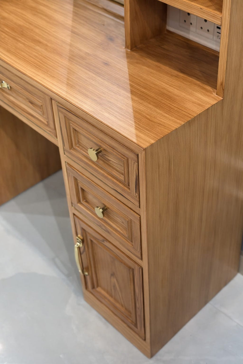 Modern Vanity Desk with 6 Drawers, Touch Control Mirror & Lights, Cabinets, Charging Station, and Hooks