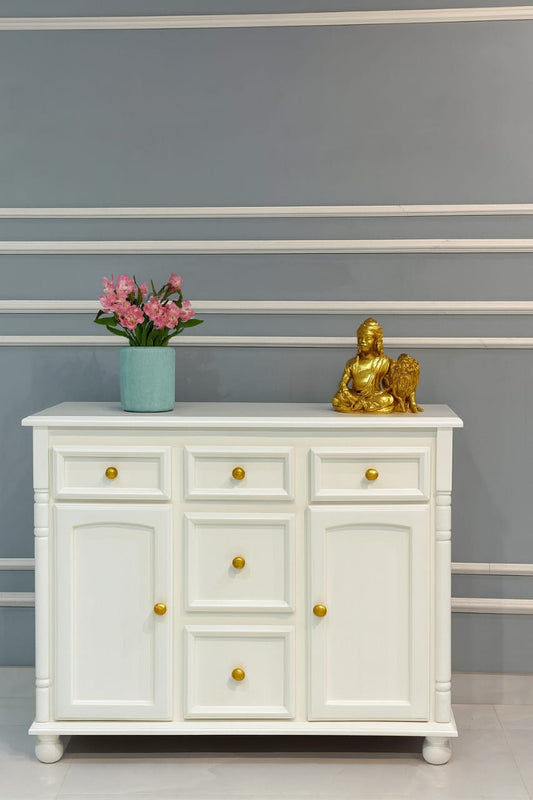 Elegant White Wooden Storage Cabinet with Drawers & Doors | Modern Console Sideboard - view 2