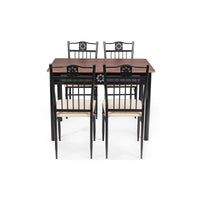 5 Piece Dining Set Wood Metal Table and Chairs Kitchen Furniture