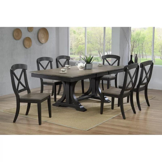 6 seater Dining Set with Art Deco Double Pedestal Base & Rich Brown Finish
