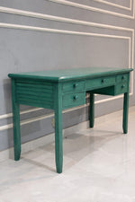 Teal Solid Wood Writing Desk with Multi-Drawer Storage | Modern Home Office Table