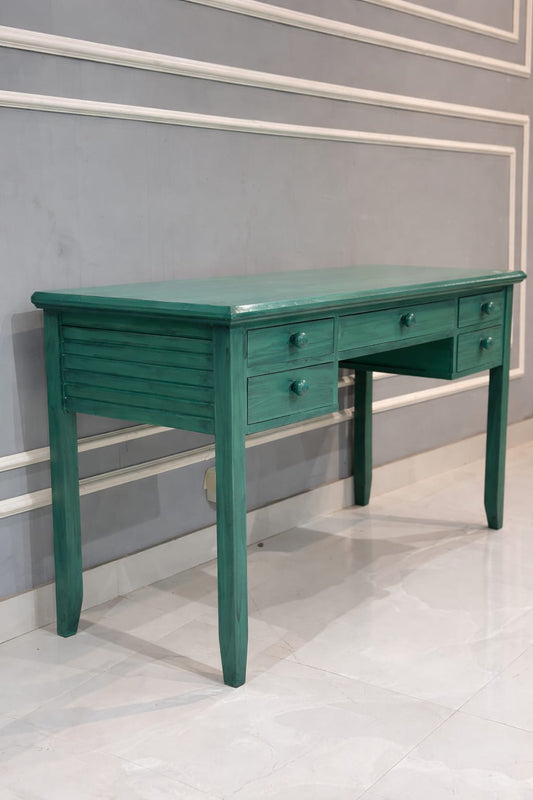 Teal Solid Wood Writing Desk with Multi-Drawer Storage | Modern Home Office Table - view 2