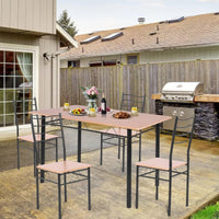 5-Pieces Dining Table Set 4 Chairs MDF Metal Frame Kitchen Furniture Brown