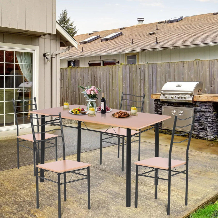 5-Pieces Dining Table Set 4 Chairs MDF Metal Frame Kitchen Furniture Brown
