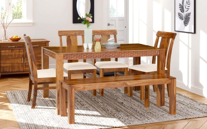 Terence Wooden 6 Seater Dining Table Set