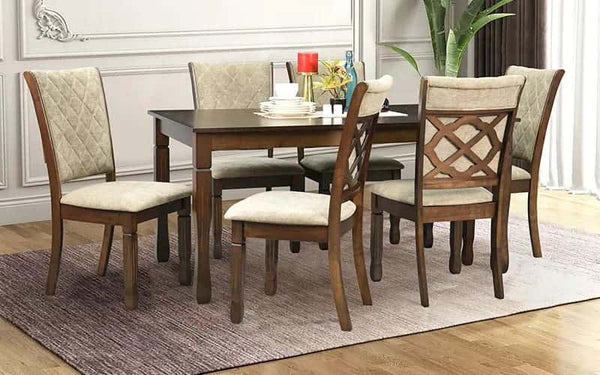 Boston American Solid Wood 6 Seater Dining Table Set