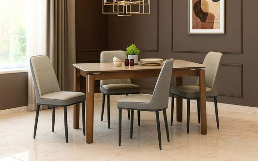 Muar Sintered Top 4 Seater Dining Table Set with Chairs - Sepang chair option