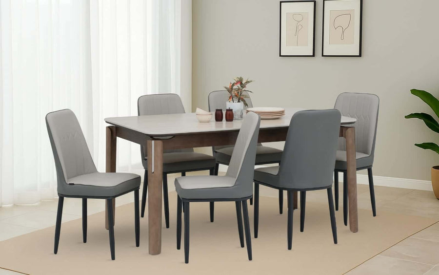 Muar Sintered Top 6 Seater Dining Table Set with Chairs