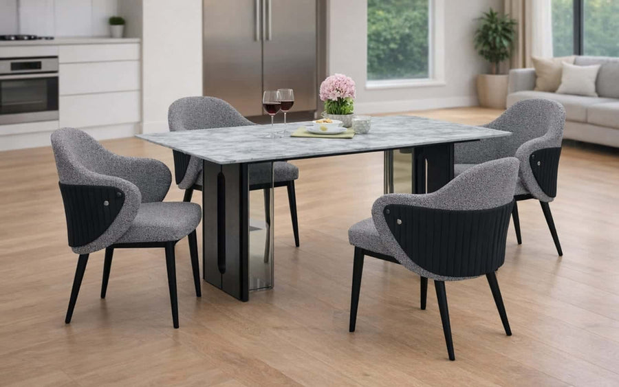 Seattle 5D Natural Stone 4 Seater Dining Table Set with Chairs
