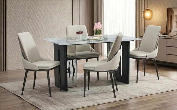 Seattle 5D Natural Stone 4 Seater Dining Table Set with Chairs