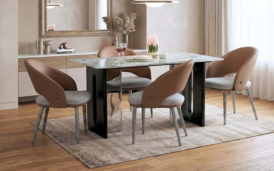 Seattle 5D Natural Stone 4 Seater Dining Table Set with Chairs