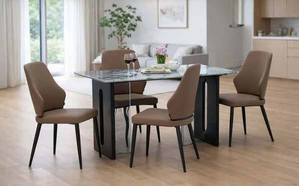 Seattle 5D Natural Stone 4 Seater Dining Table Set with Chairs