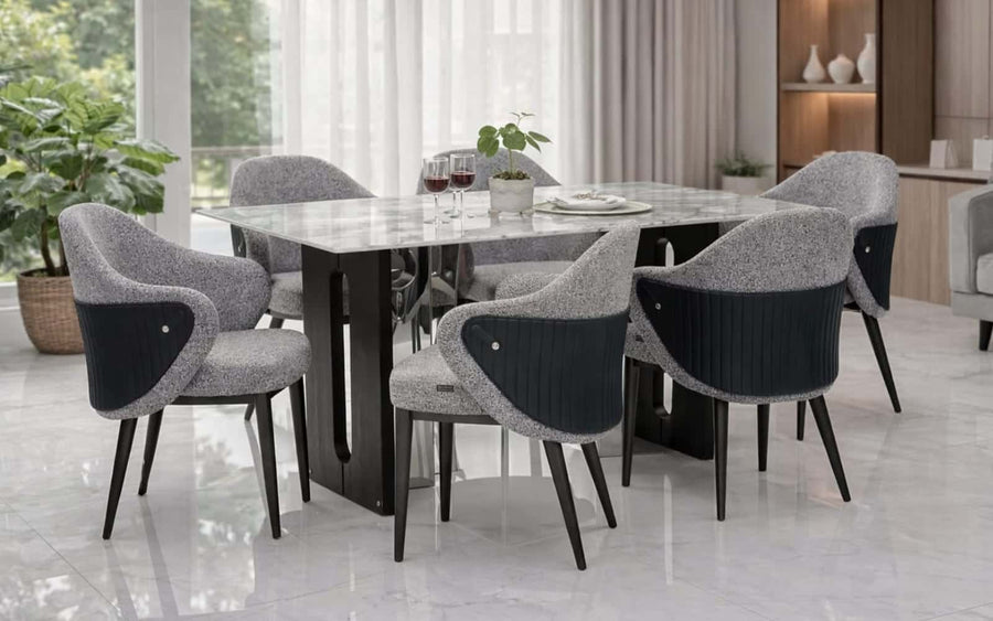 Seattle 5D Natural Stone 6 Seater Dining Table Set with Chairs