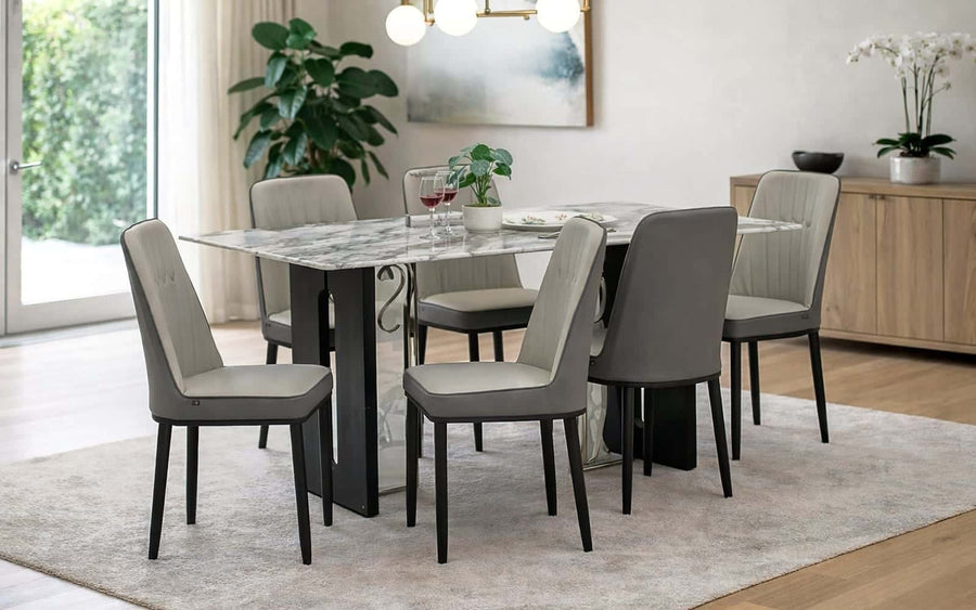 Seattle 5D Natural Stone 6 Seater Dining Table Set with Chairs
