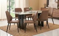 Seattle 5D Natural Stone 6 Seater Dining Table Set with Chairs