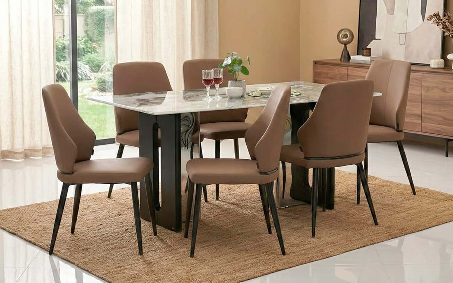 Seattle 5D Natural Stone 6 Seater Dining Table Set with Chairs