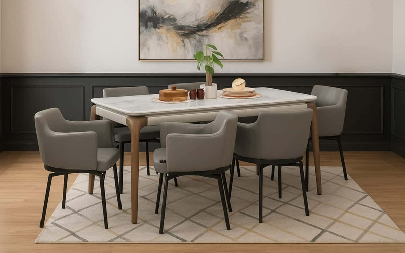 Verona 5D Natural Stone 6 Seater Dining Table Set with Chairs