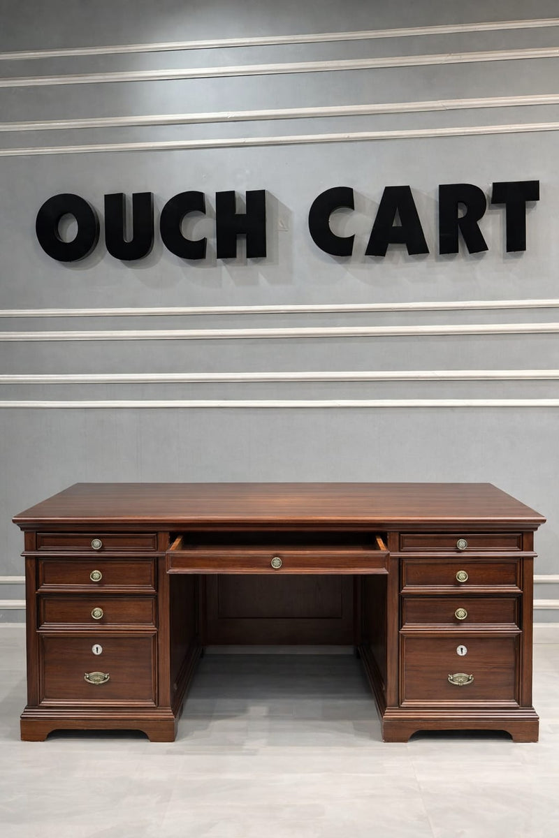 Classic Wooden Executive Office Table with Storage Drawers | Premium Work Desk